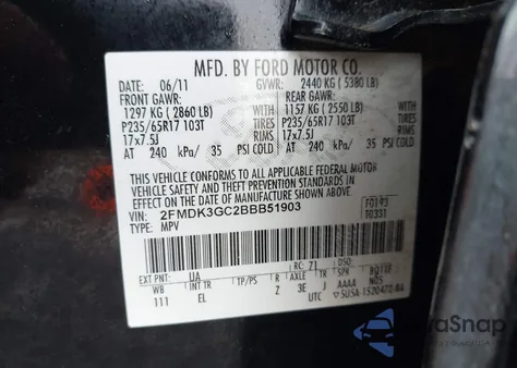 2011 Ford Edge Se z USA, uszkodzony, nr VIN 2FMDK3GC2BBB51903